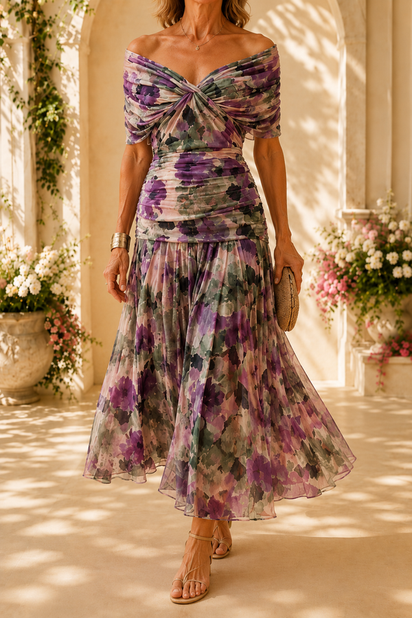 Elegant V-neck Fantasy Painted Floral Print Party Maxi Dress
